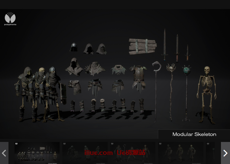 ue5虚幻引擎模块化骷髅是一套装扮骷髅军队的服装样本