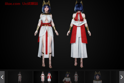 可爱的埃及女孩的3D模型。装备到史诗骨架与额外的骨头，苹果混合形状。完全模块化，包括没有衣服的机身。布料模拟。头发的风模拟。